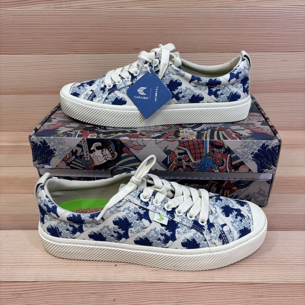 Cariuma Hokusai OCA Low Wave Men Sz 8 Woman 9.5 Kanagawa Print Blue Sneakers